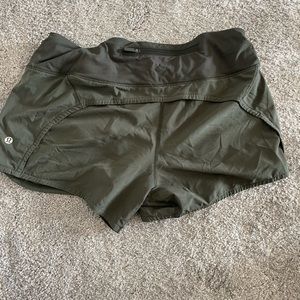 Lululemon running shorts. Size 8. Army green. Length 4”, speed up short.